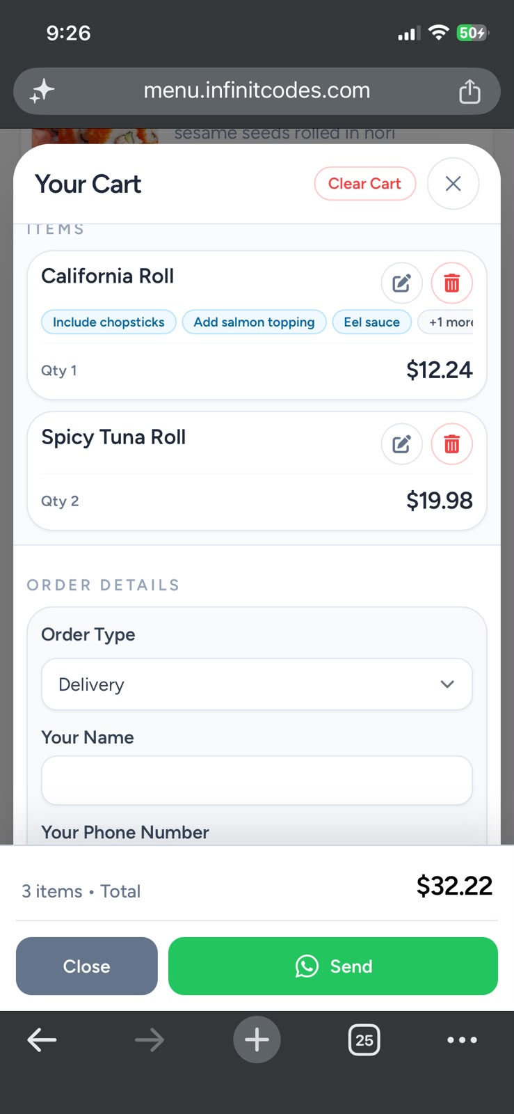 WhatsApp ordering preview