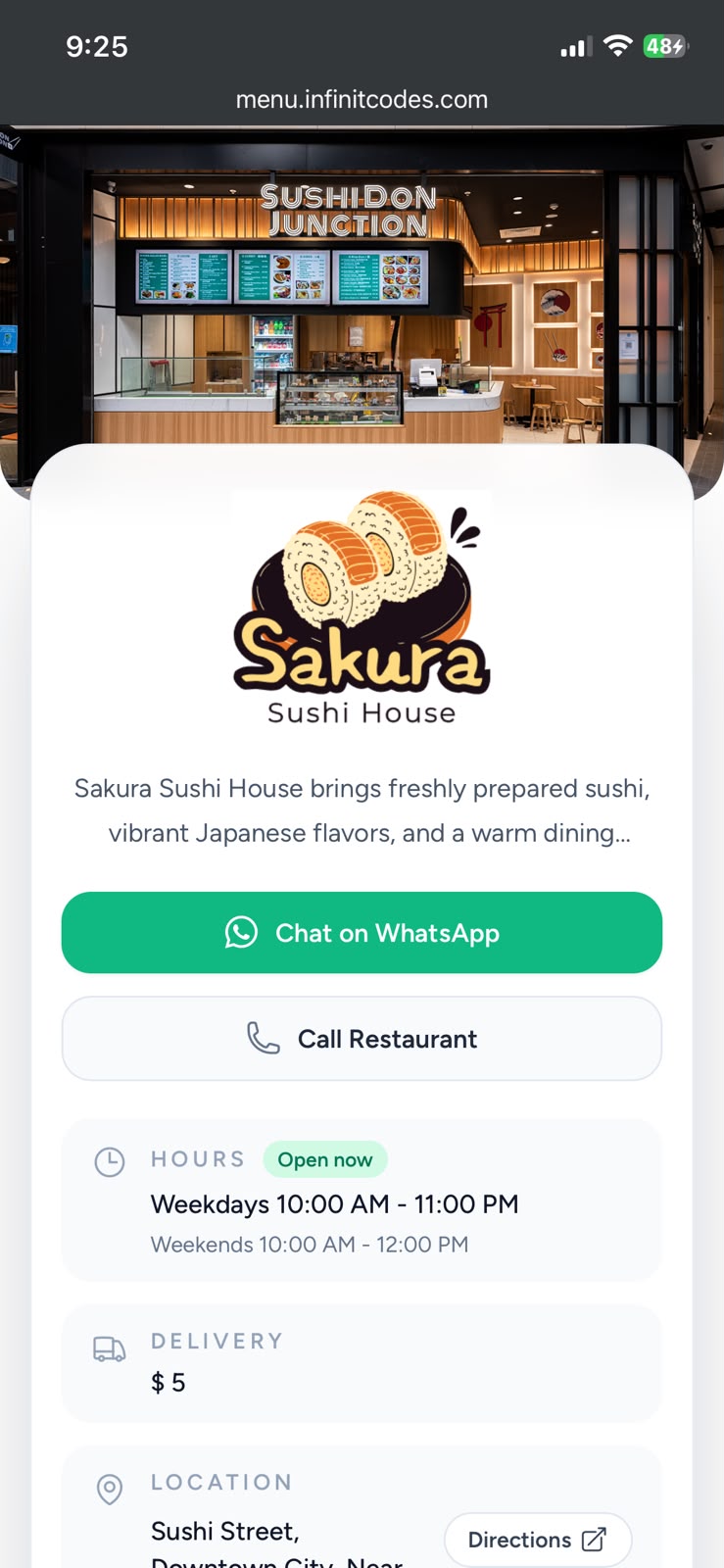 A restaurant menu displayed on a phone